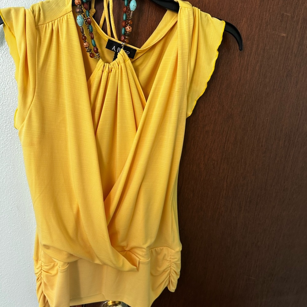 A. Byer Women's Yellow Draped Blouse